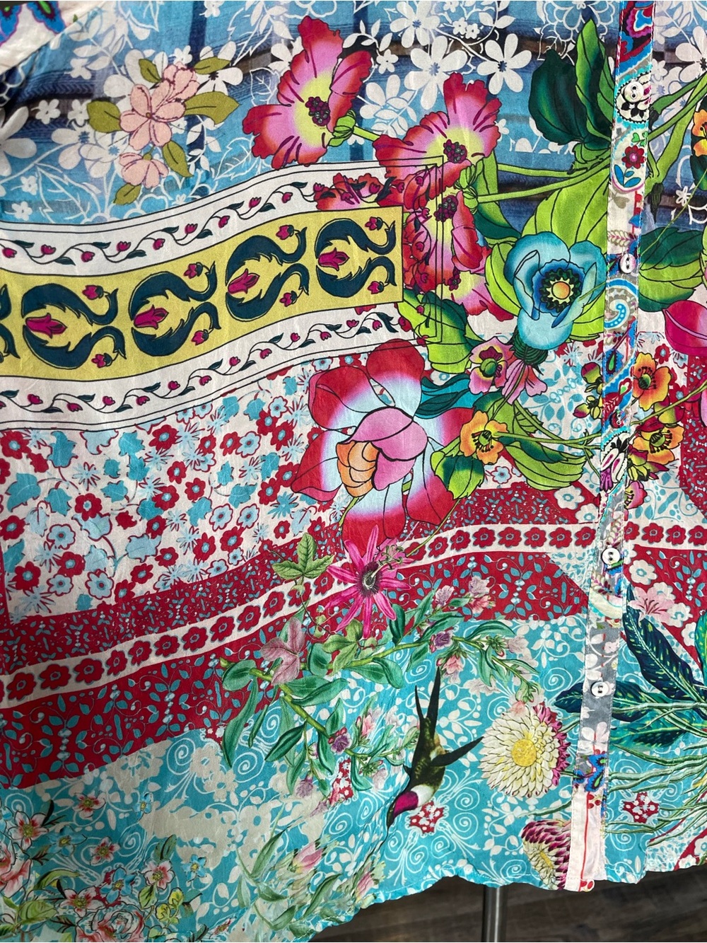 Johnny Was Milla vibrant floral patchwork button down shirt - Picture 8 of 12